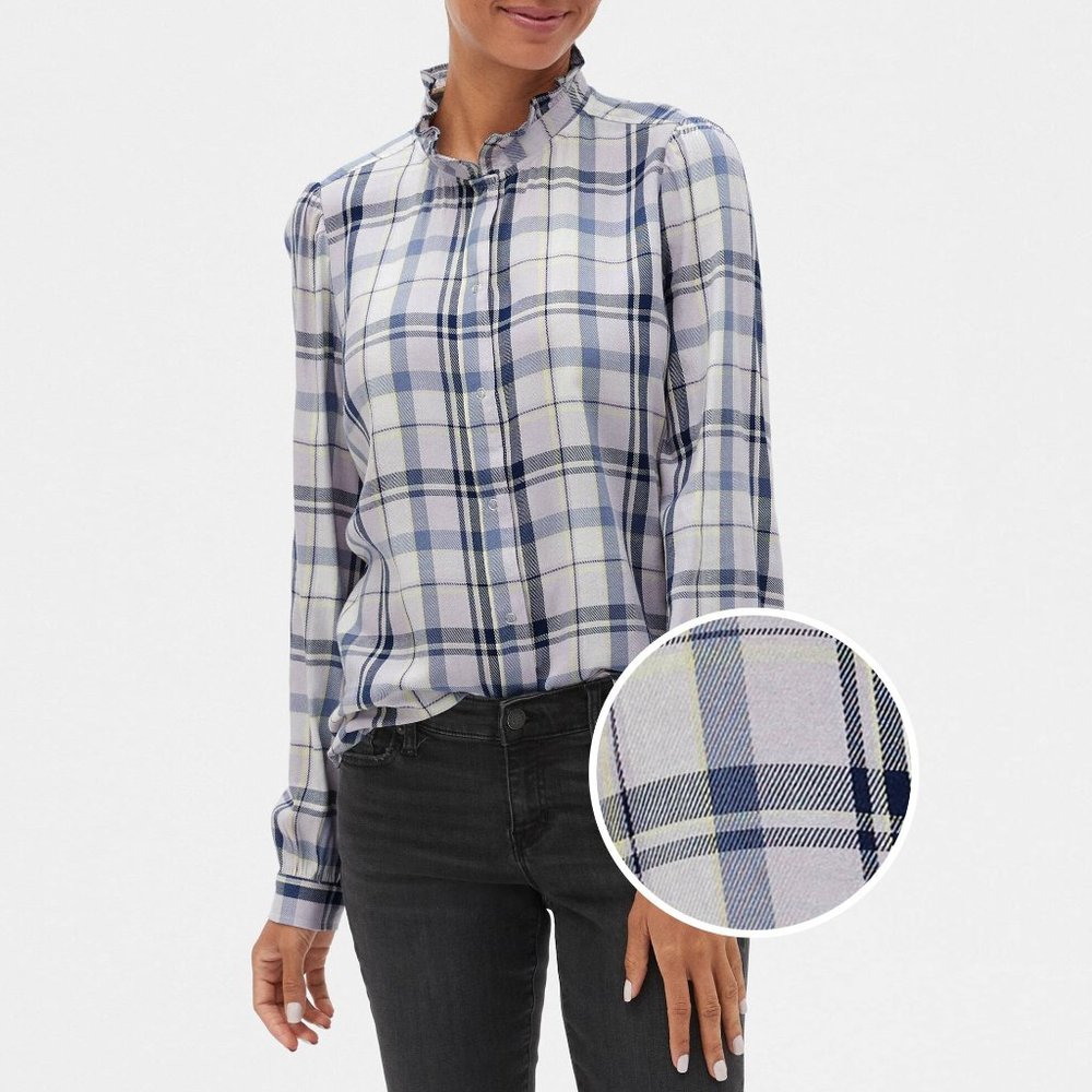 GAP Factory Plaid Ruffle-Neck Blouse